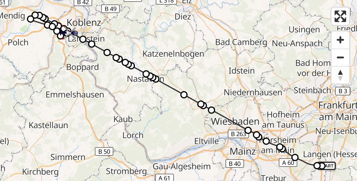 Flugroute Polizeihubschrauber Flughafen Frankfurt-Egelsbach - Koblenz-Winningen Flugplatz, 16 August 2026, 04:56