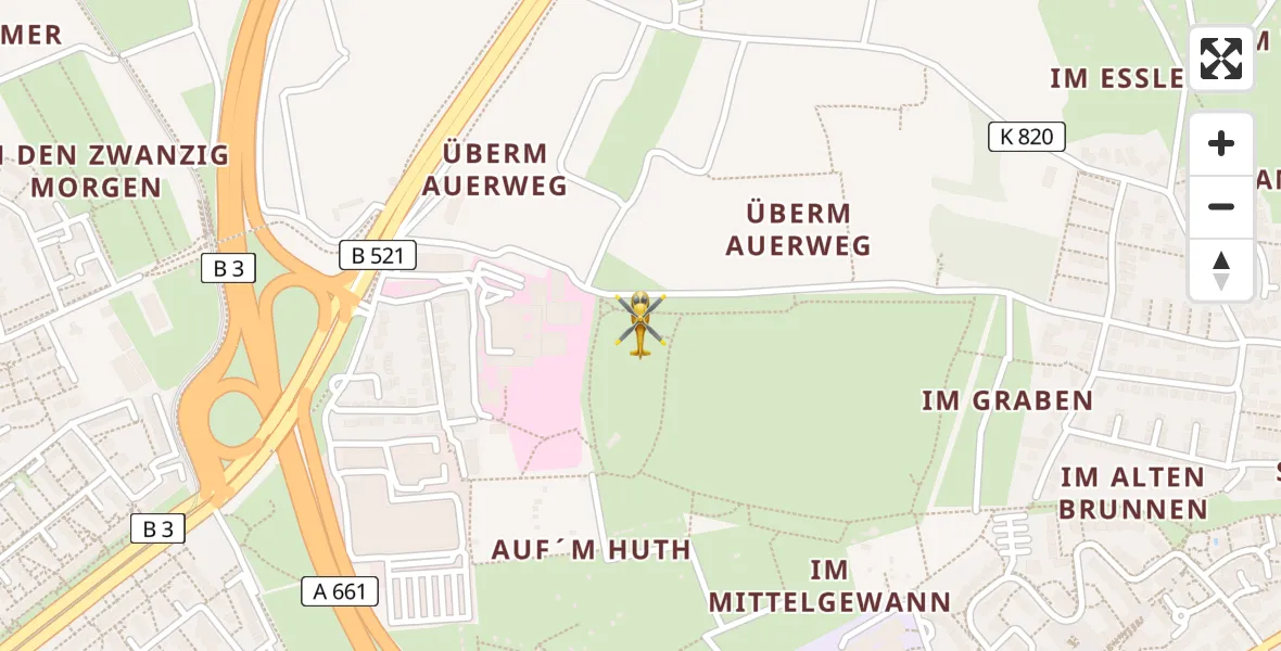 Flugroute Rettungshubschrauber Frankfurt am Main Accident Hospital Roof Helipad (CHX2) - Frankfurt am Main Accident Hospital Roof Helipad (CHX2), 16 August 2026, 05:08