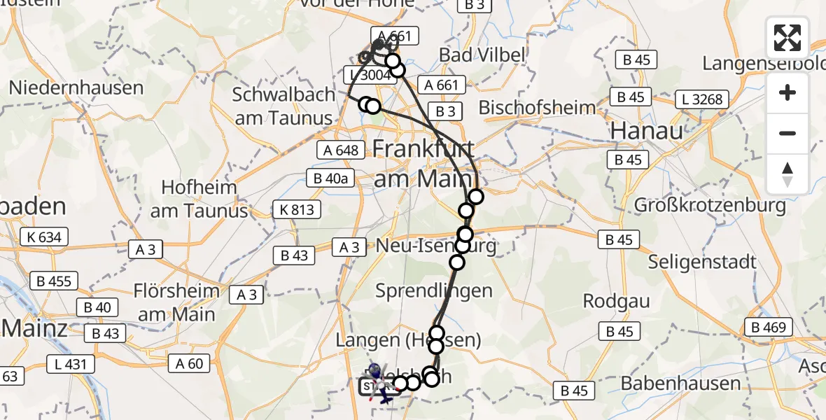 Flugroute Polizeihubschrauber Flughafen Frankfurt-Egelsbach - Flughafen Frankfurt-Egelsbach, 16 August 2026, 05:16