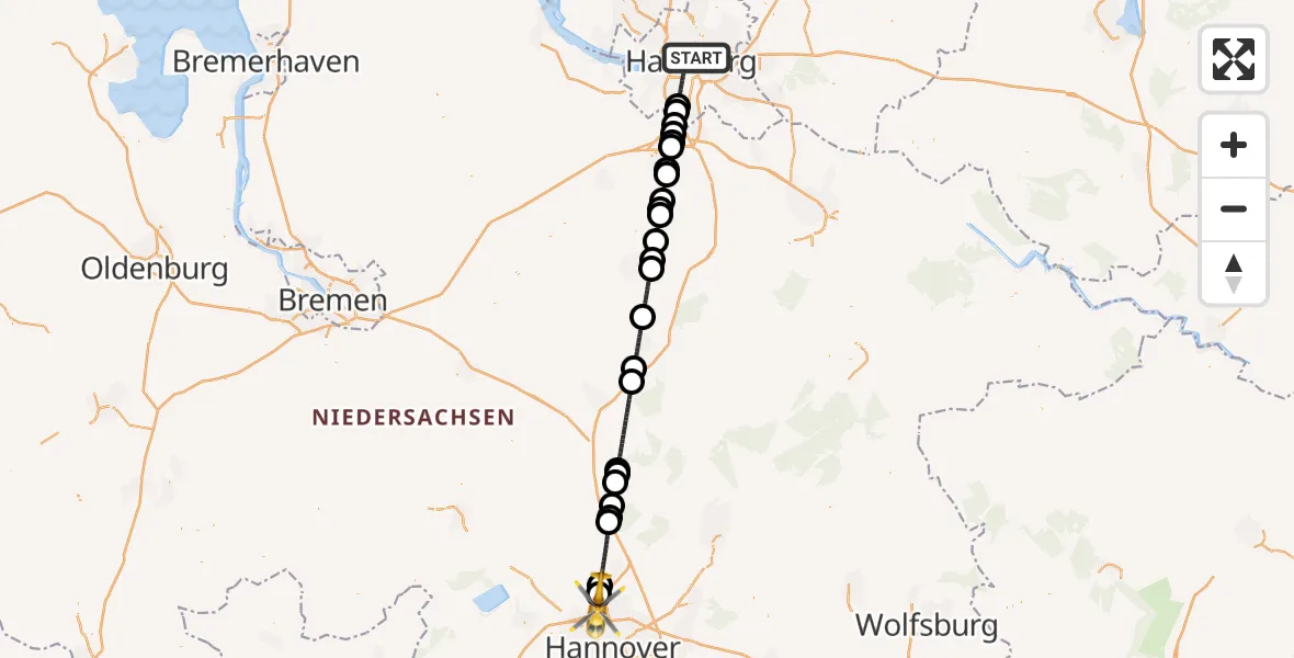 Flugroute Rettungshubschrauber Hamburg - Flughafen Hannover, 16 August 2026, 05:17