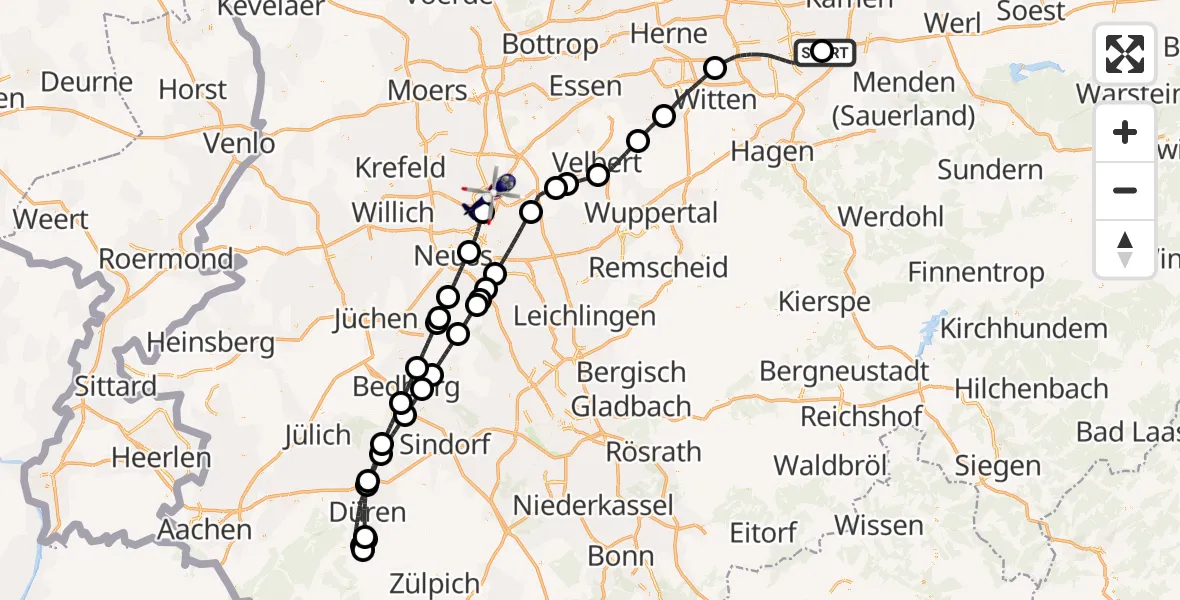 Flugroute Polizeihubschrauber Dortmund Flughafen - Düsseldorf Flughafen, 16 August 2026, 05:29
