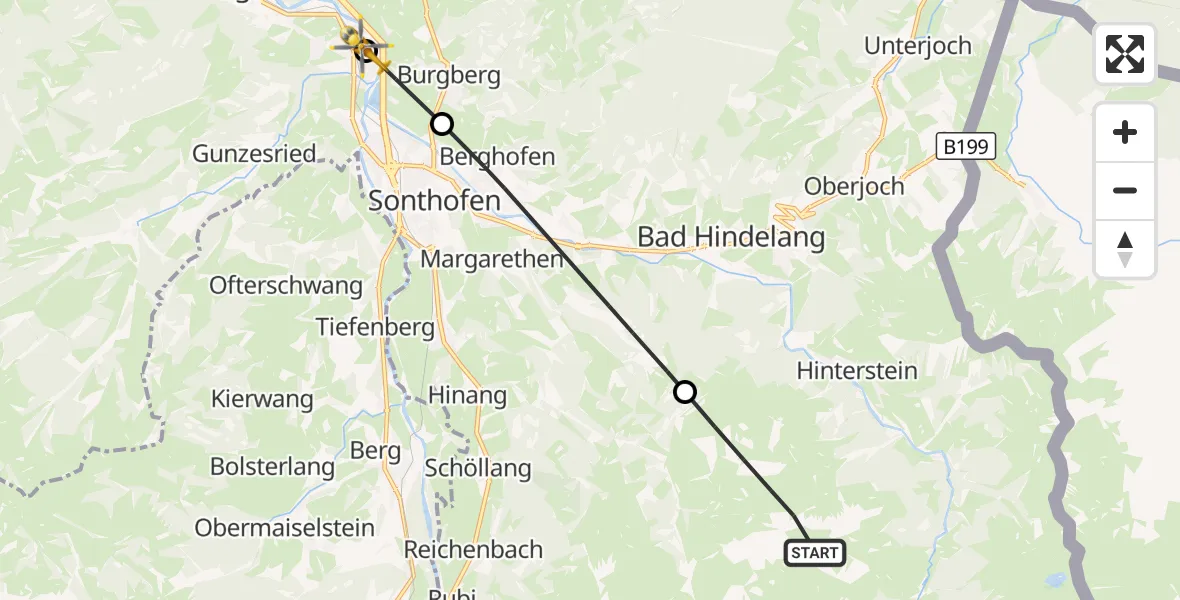 Flugroute Rettungshubschrauber Bad Hindelang - Blaichach, 16 August 2026, 05:35