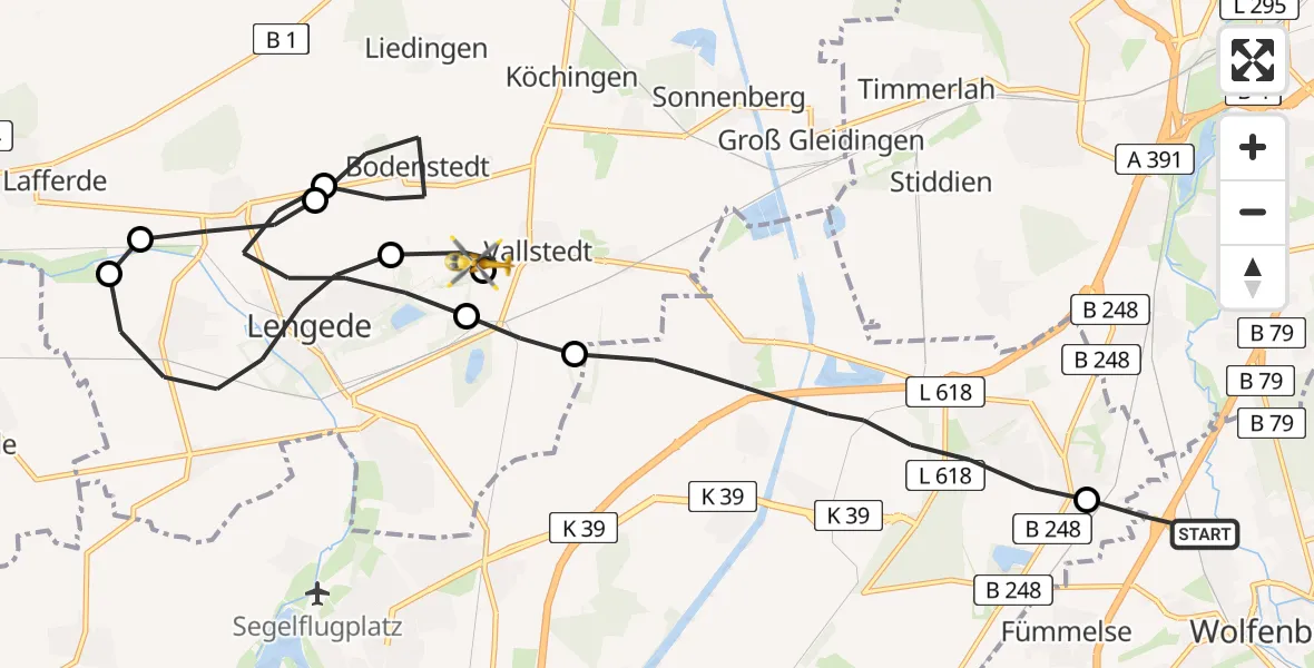 Flugroute Rettungshubschrauber Wolfenbüttel - Lengede, 16 August 2026, 05:43