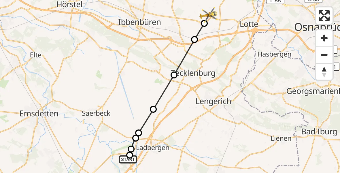 Flugroute Ambulanzhubschrauber Christoph  Westfalen-ADAC - Westerkappeln, 16 August 2026, 06:07