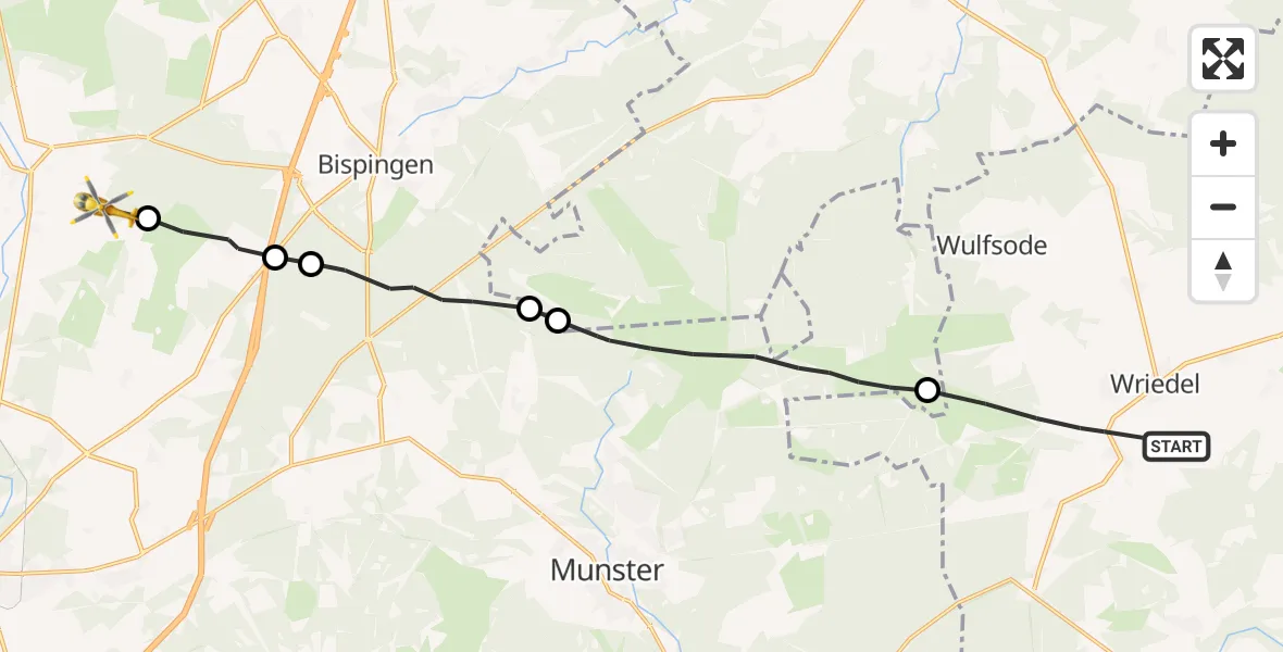 Flugroute Rettungshubschrauber Wriedel - Schneverdingen, 16 August 2026, 06:17