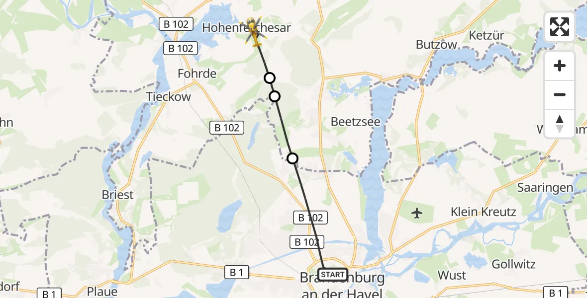 Flugroute Rettungshubschrauber Brandenburg an der Havel - Havelsee, 16 August 2026, 06:30