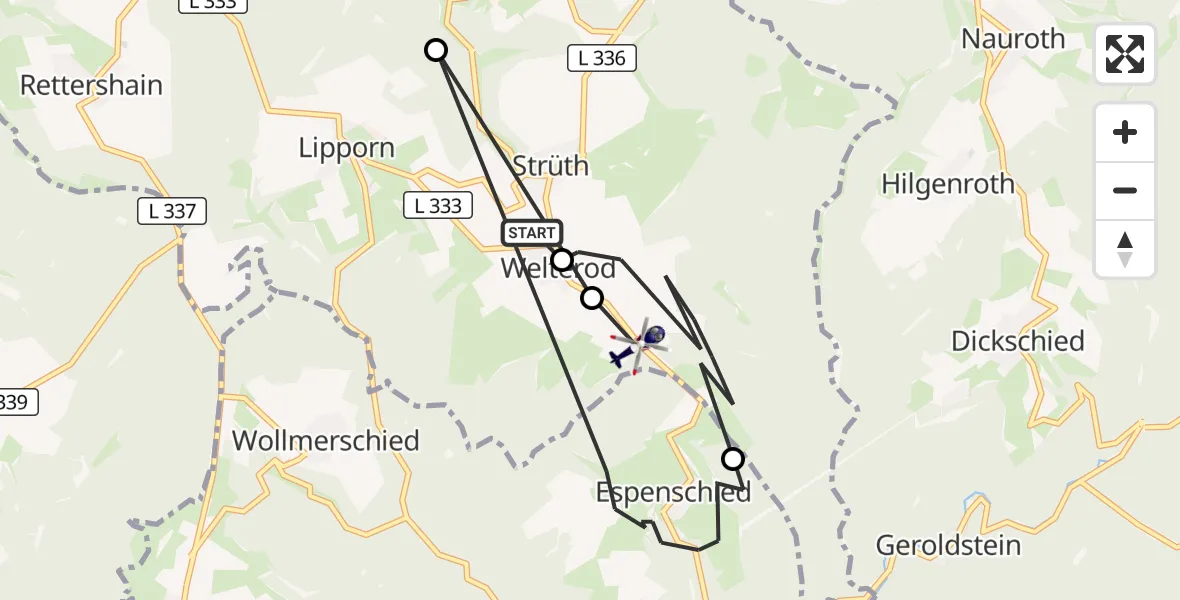 Flugroute Polizeihubschrauber Strüth - Welterod, 16 August 2026, 06:49