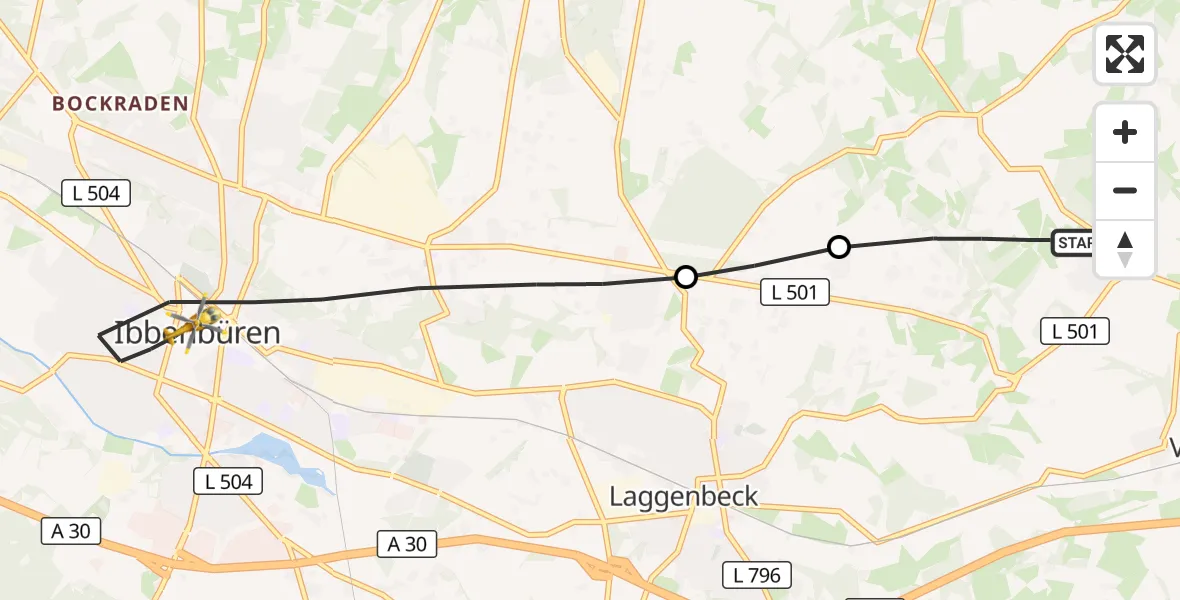 Flugroute Ambulanzhubschrauber Westerkappeln - Ibbenbüren, 16 August 2026, 07:07
