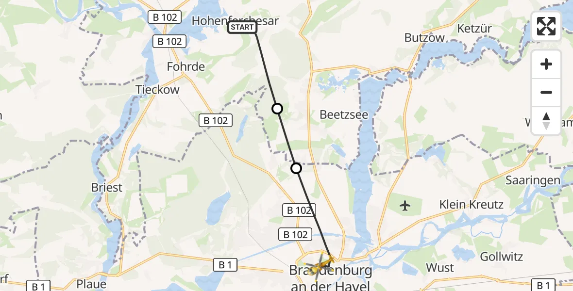 Flugroute Rettungshubschrauber Havelsee - Brandenburg an der Havel, 16 August 2026, 07:09