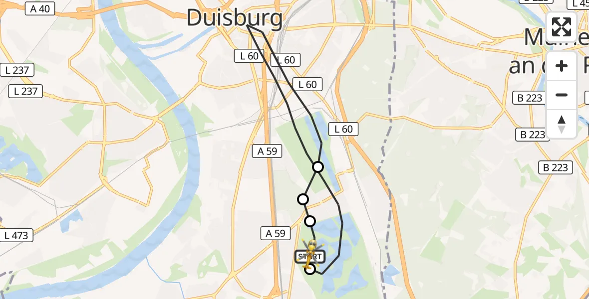 Flugroute Rettungshubschrauber Duisburg Air Rescue Hubschrauberlandeplatz (Christoph 9) - Duisburg Air Rescue Hubschrauberlandeplatz (Christoph 9), 16 August 2026, 07:21