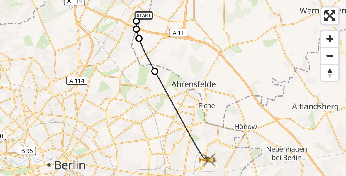 Flugroute Rettungshubschrauber Helios Clinic Berlin-Buch - Berlin, 16 August 2026, 07:22