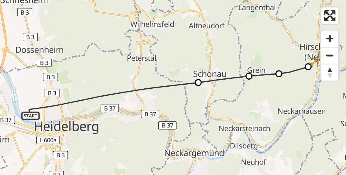 Flugroute Rettungshubschrauber Heidelberg - Hirschhorn (Neckar), 16 August 2026, 07:31