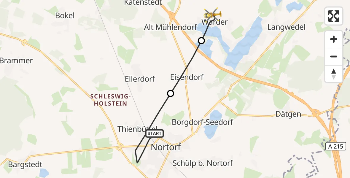 Flugroute Rettungshubschrauber Nortorf - Warder, 16 August 2026, 07:54