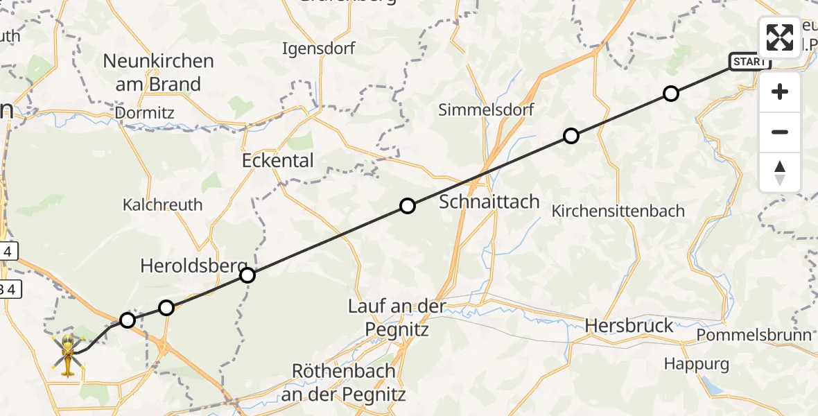 Flugroute Ambulanzhubschrauber Velden - Flughafen Nuremberg, 16 August 2026, 07:56