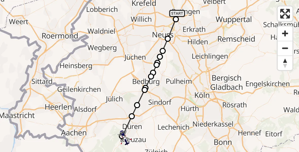 Flugroute Polizeihubschrauber Düsseldorf Flughafen - Hürtgenwald, 16 August 2026, 08:04