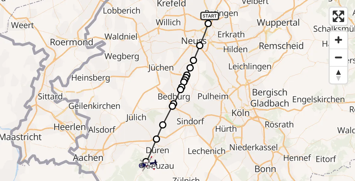 Flugroute Polizeihubschrauber Düsseldorf Flughafen - Hürtgenwald, 16 August 2026, 08:05