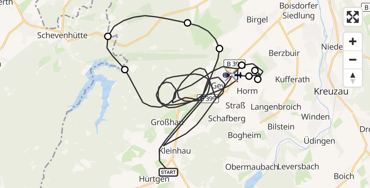 Flugroute Polizeihubschrauber Hürtgenwald - Hürtgenwald, 16 August 2026, 08:06
