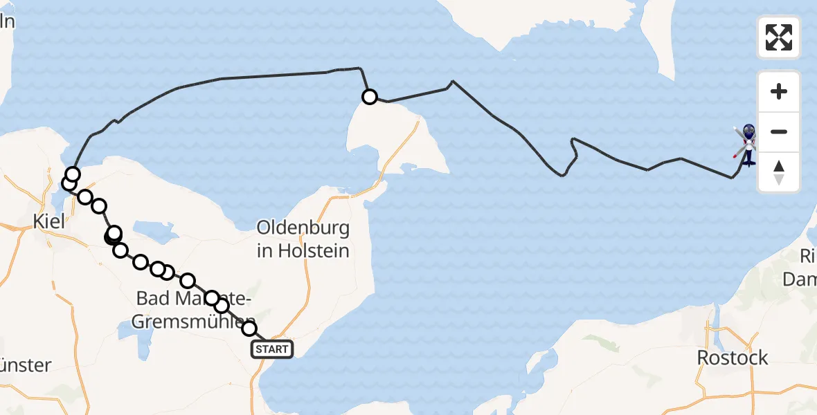 Flugroute Polizeihubschrauber Altenkrempe - Fehmarn, 16 August 2026, 08:07