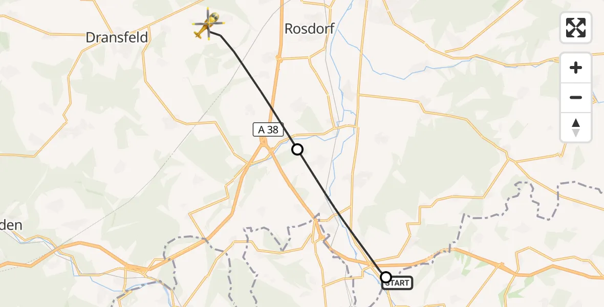 Flugroute Rettungshubschrauber Kirchgandern - Rosdorf, 16 August 2026, 08:16