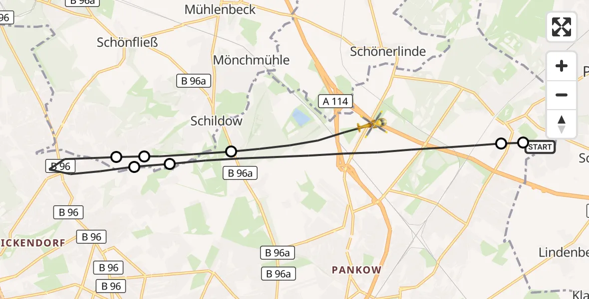Flugroute Rettungshubschrauber Helios Clinic Berlin-Buch - Berlin, 16 August 2026, 08:27