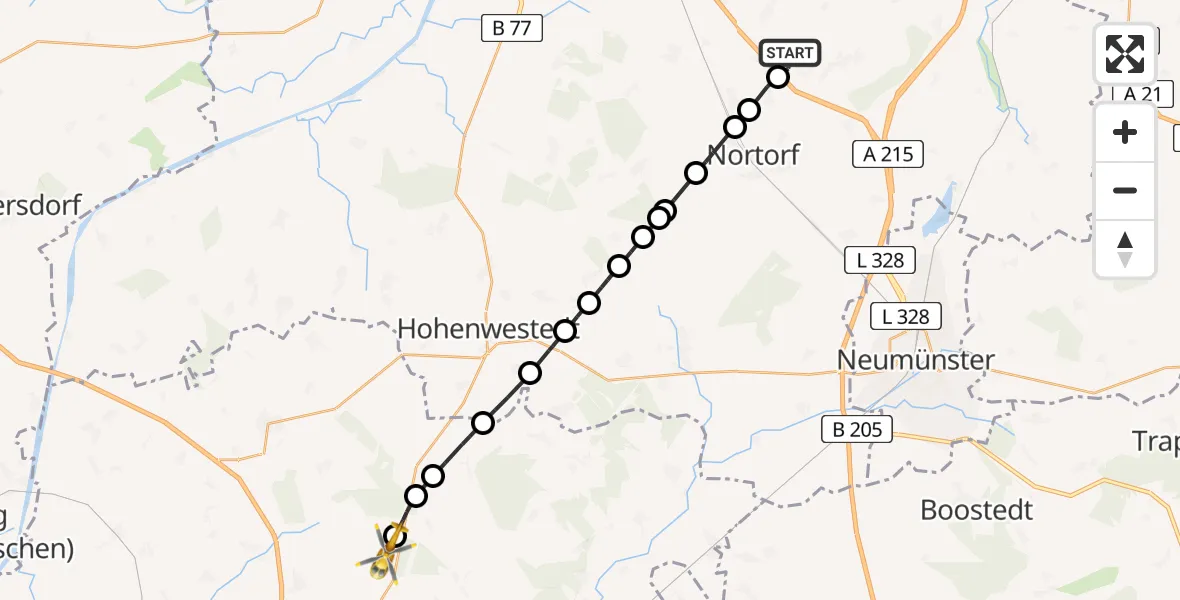 Flugroute Rettungshubschrauber Warder - Itzehoe Hungriger Wolf Flugplatz, 16 August 2026, 08:43