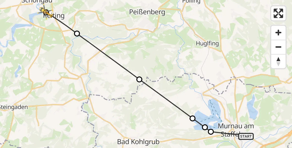 Flugroute Rettungshubschrauber Murnau Accident Hospital - Schongau, 16 August 2026, 08:43