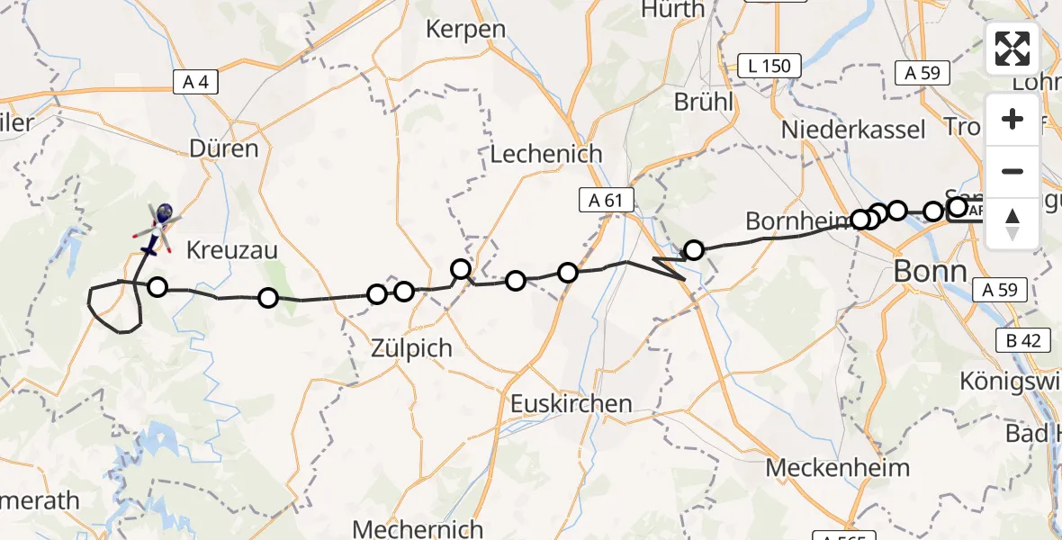 Flugroute Polizeihubschrauber Sankt Augustin - Hürtgenwald, 16 August 2026, 08:50