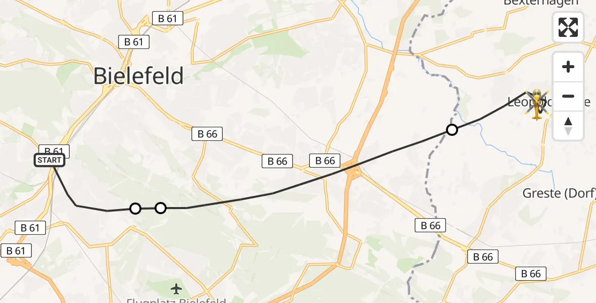 Flugroute Rettungshubschrauber Bielefeld - Leopoldshöhe, 16 August 2026, 08:57