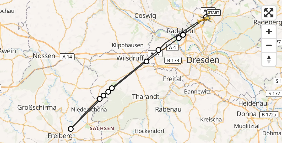 Flugroute Rettungshubschrauber Dresden Flughafen - Dresden, 16 August 2026, 08:59