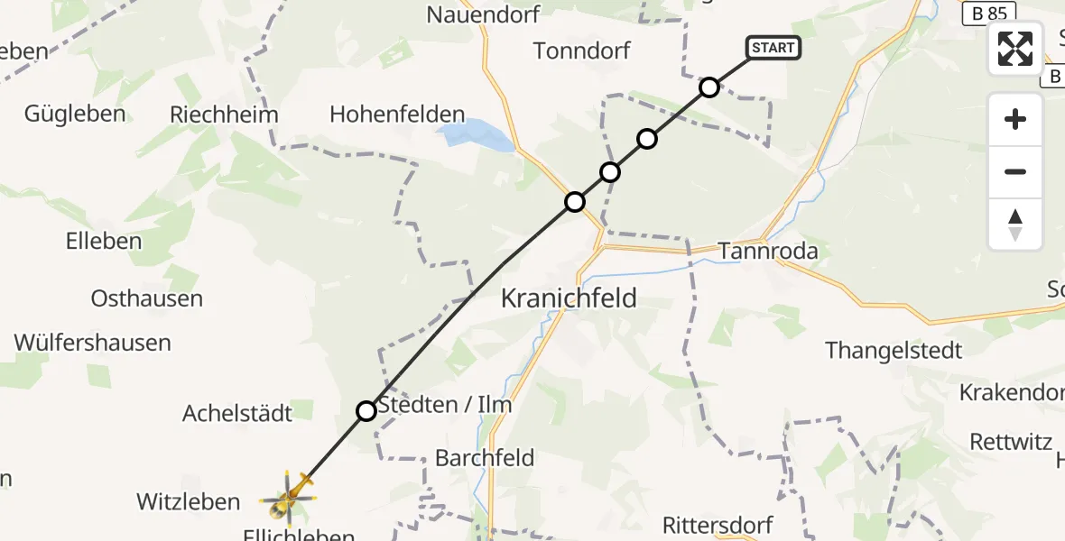 Flugroute Ambulanzhubschrauber Bad Berka - Witzleben, 16 August 2026, 09:06