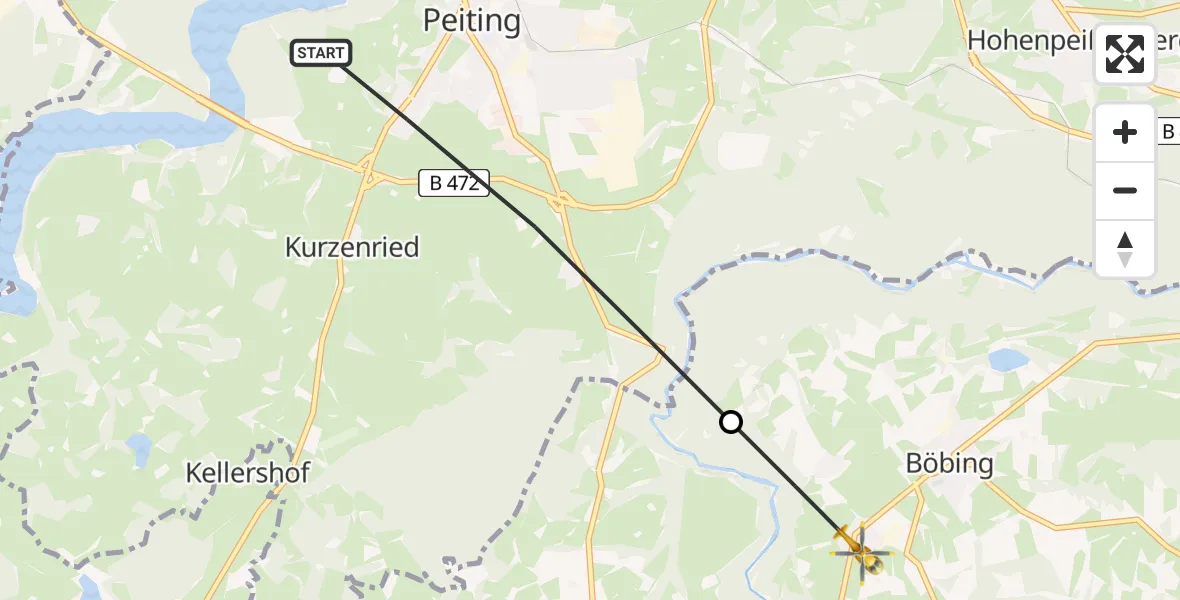 Flugroute Rettungshubschrauber Peiting - Böbing, 16 August 2026, 09:07