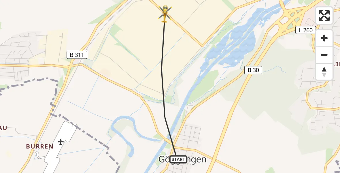 Flugroute Rettungshubschrauber Ulm - Ulm, 16 August 2026, 09:08