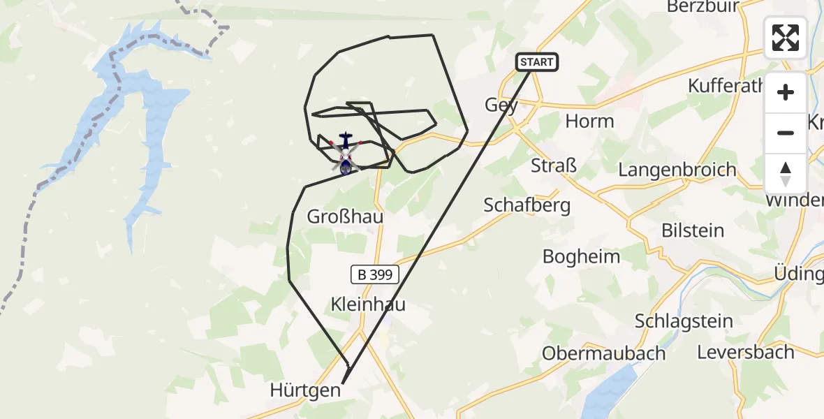 Flugroute Polizeihubschrauber Hürtgenwald - Hürtgenwald, 16 August 2026, 09:27