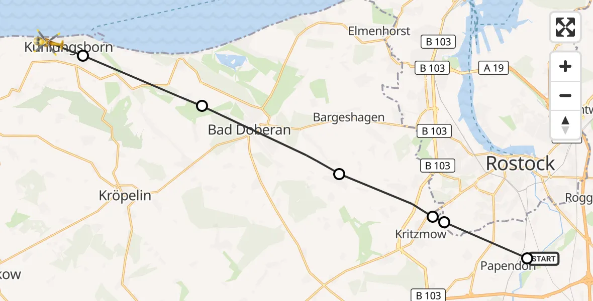 Flugroute Ambulanzhubschrauber Dummerstorf - Kühlungsborn, 16 August 2026, 09:42