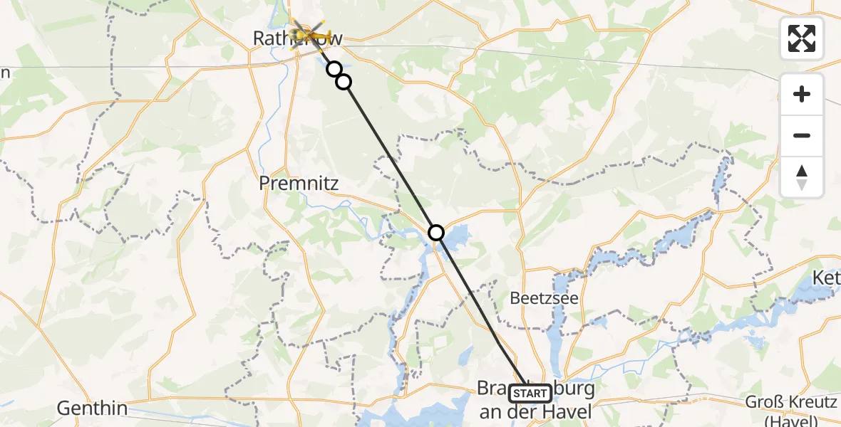 Flugroute Rettungshubschrauber Brandenburg an der Havel - Rathenow, 16 August 2026, 09:42