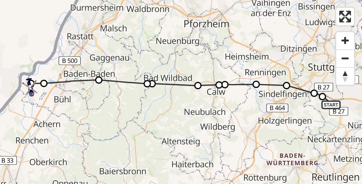 Flugroute Polizeihubschrauber Flughafen Stuttgart - Lichtenau, 16 August 2026, 09:42