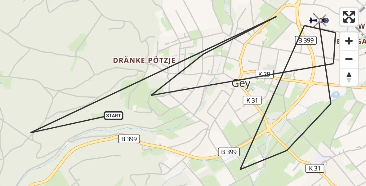 Flugroute Polizeihubschrauber Hürtgenwald - Hürtgenwald, 16 August 2026, 09:52