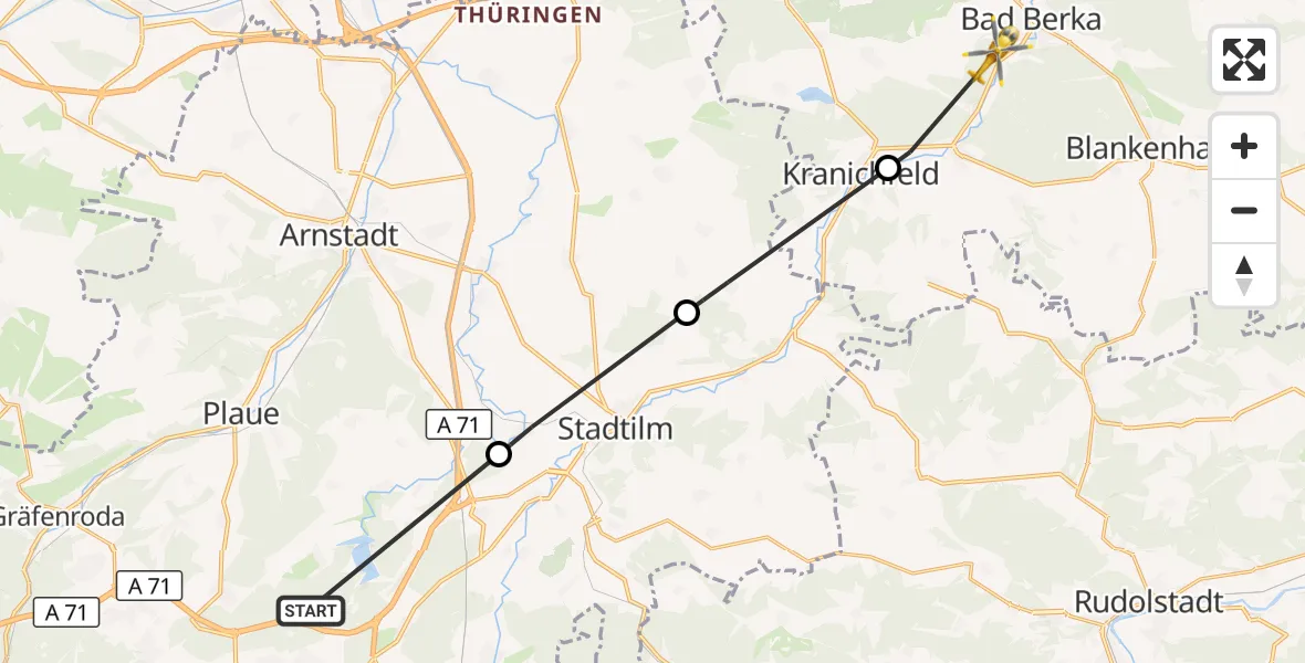 Flugroute Ambulanzhubschrauber Ilmenau - Bad Berka Central Hospital, 16 August 2026, 10:01