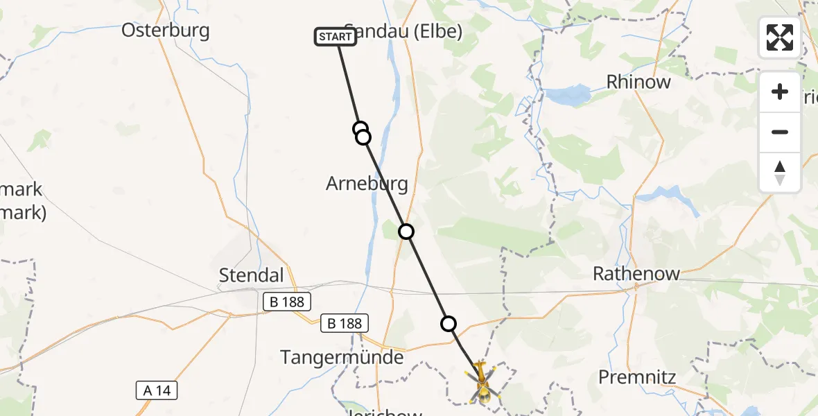Flugroute Rettungshubschrauber Iden - Wust-Fischbeck, 16 August 2026, 10:06