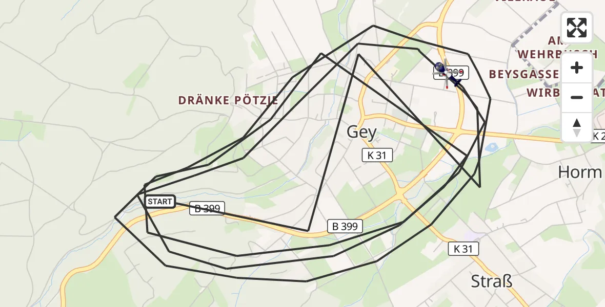 Flugroute Polizeihubschrauber Hürtgenwald - Hürtgenwald, 16 August 2026, 10:08