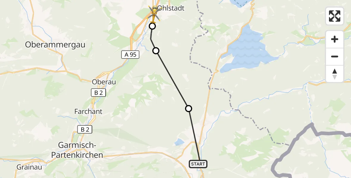 Flugroute Rettungshubschrauber Mittenwald - Ohlstadt, 16 August 2026, 10:08