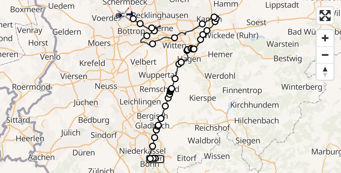 Flugroute Polizeihubschrauber Sankt Augustin - Dinslaken-Schwarze Heide Flugplatz, 16 August 2026, 10:14