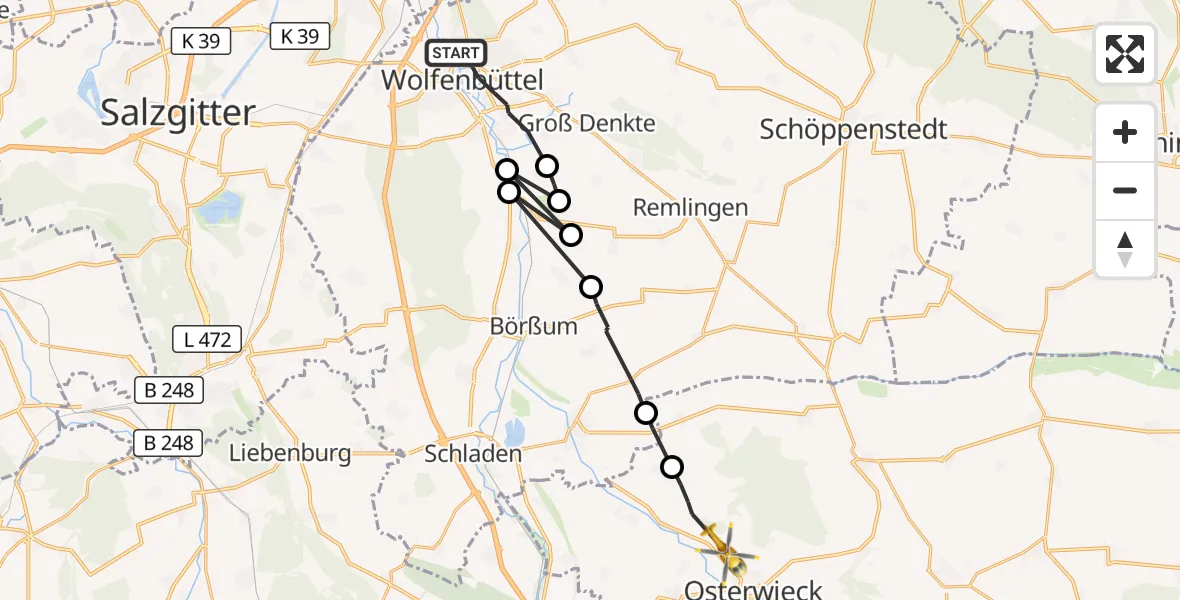 Flugroute Rettungshubschrauber Wolfenbüttel - Osterwieck, 16 August 2026, 10:19