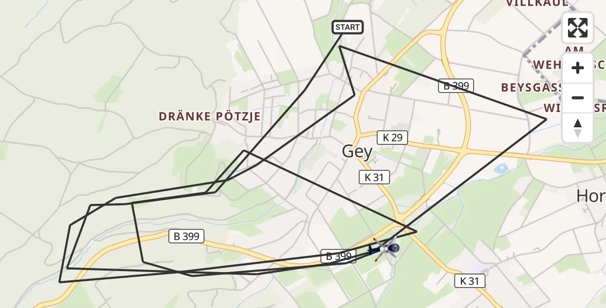 Flugroute Polizeihubschrauber Hürtgenwald - Hürtgenwald, 16 August 2026, 10:24