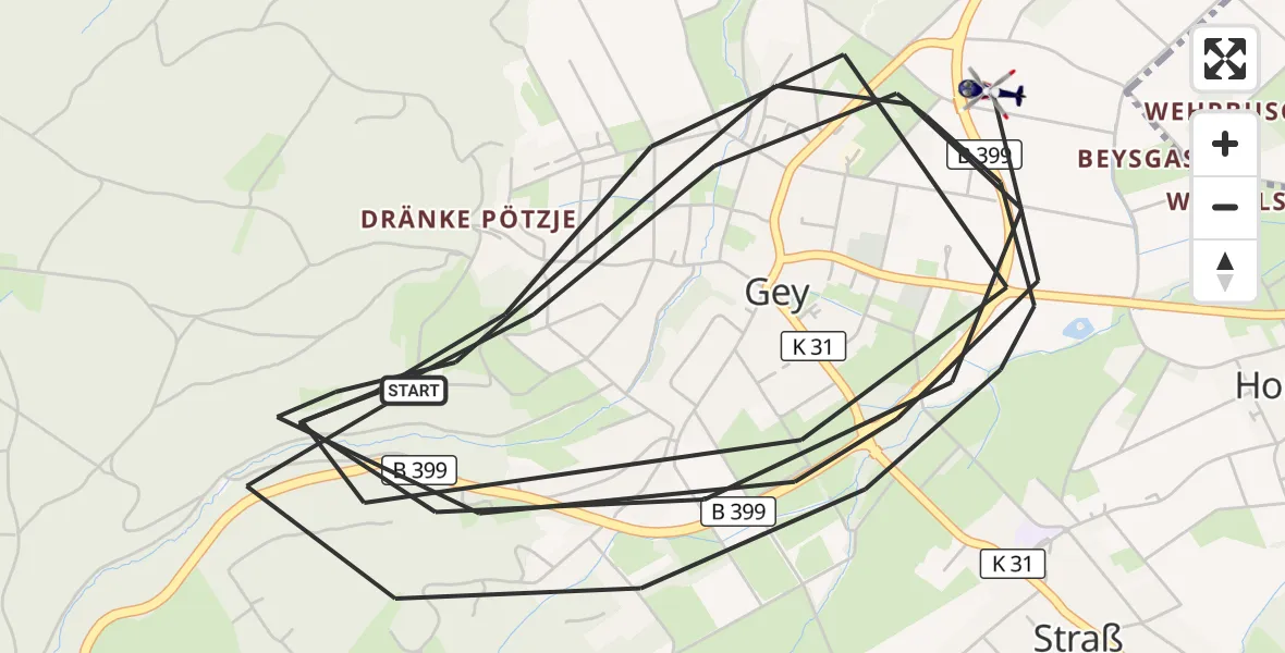 Flugroute Polizeihubschrauber Hürtgenwald - Hürtgenwald, 16 August 2026, 10:29