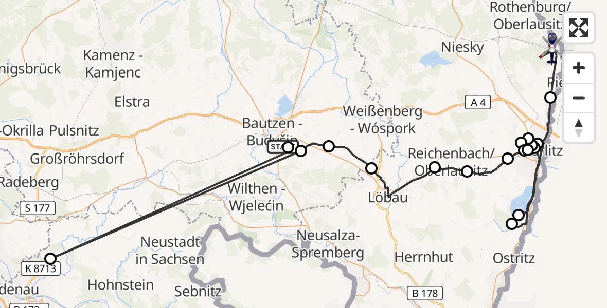 Flugroute Polizeihubschrauber Bautzen - Neißeaue, 16 August 2026, 10:38