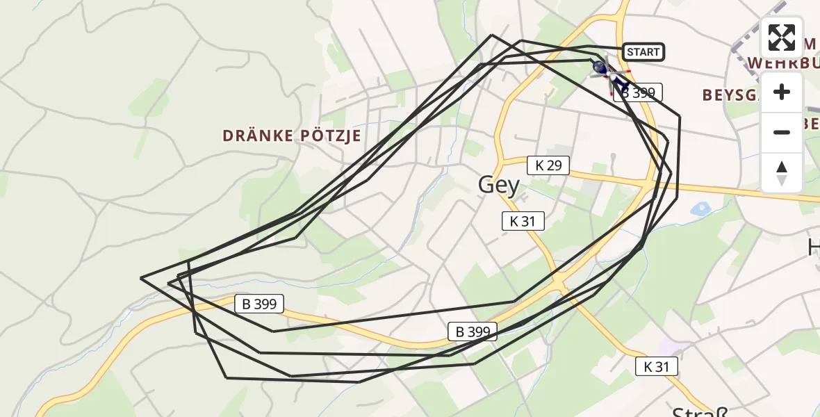 Flugroute Polizeihubschrauber Hürtgenwald - Hürtgenwald, 16 August 2026, 10:40