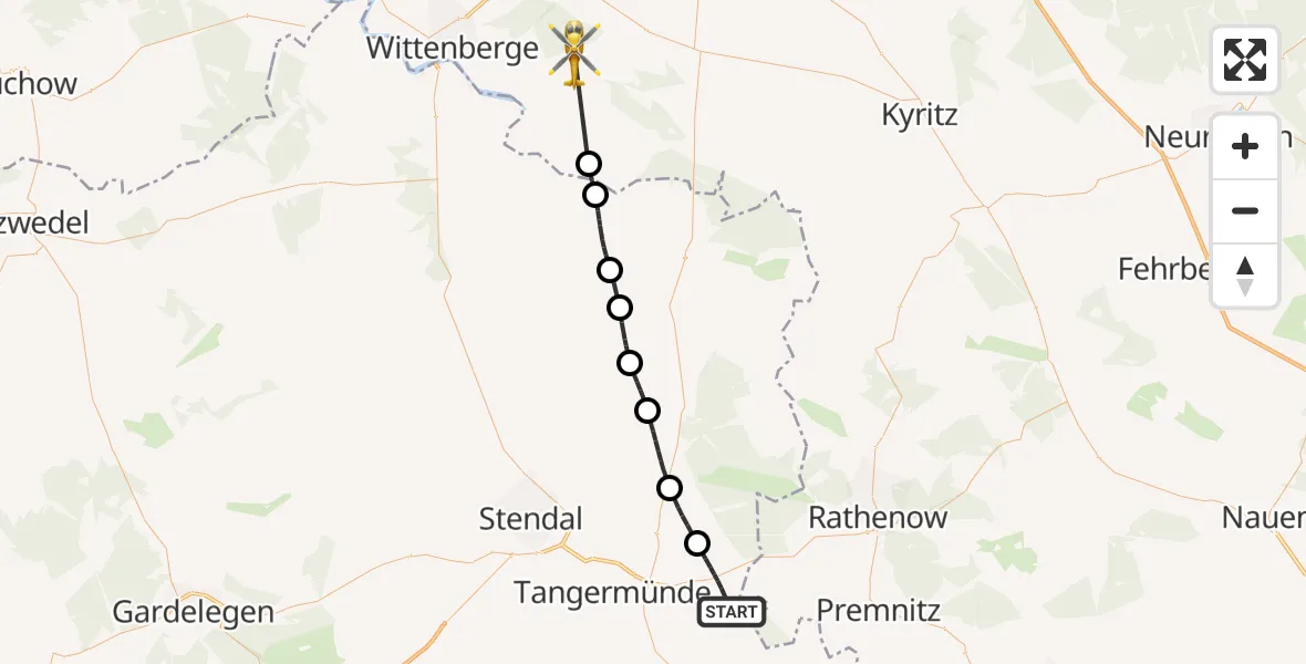 Flugroute Rettungshubschrauber Wust-Fischbeck - Bad Wilsnack, 16 August 2026, 10:41