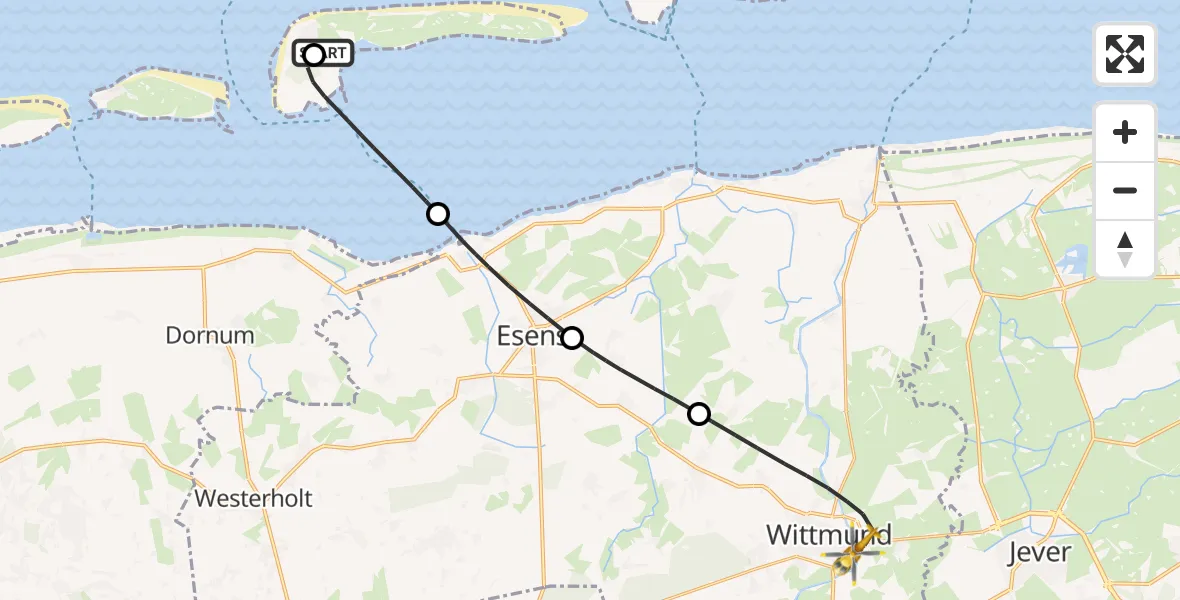 Flugroute Ambulanzhubschrauber Langeoog Flughafen - Wittmund, 16 August 2026, 10:43