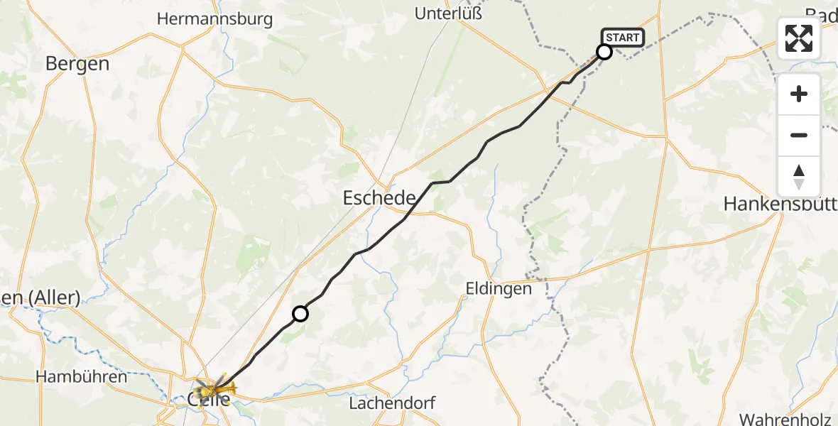 Flugroute Rettungshubschrauber Wrestedt - Celle, 16 August 2026, 10:50